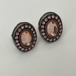 Gunmetal pink rhinestone stud clip on earrings